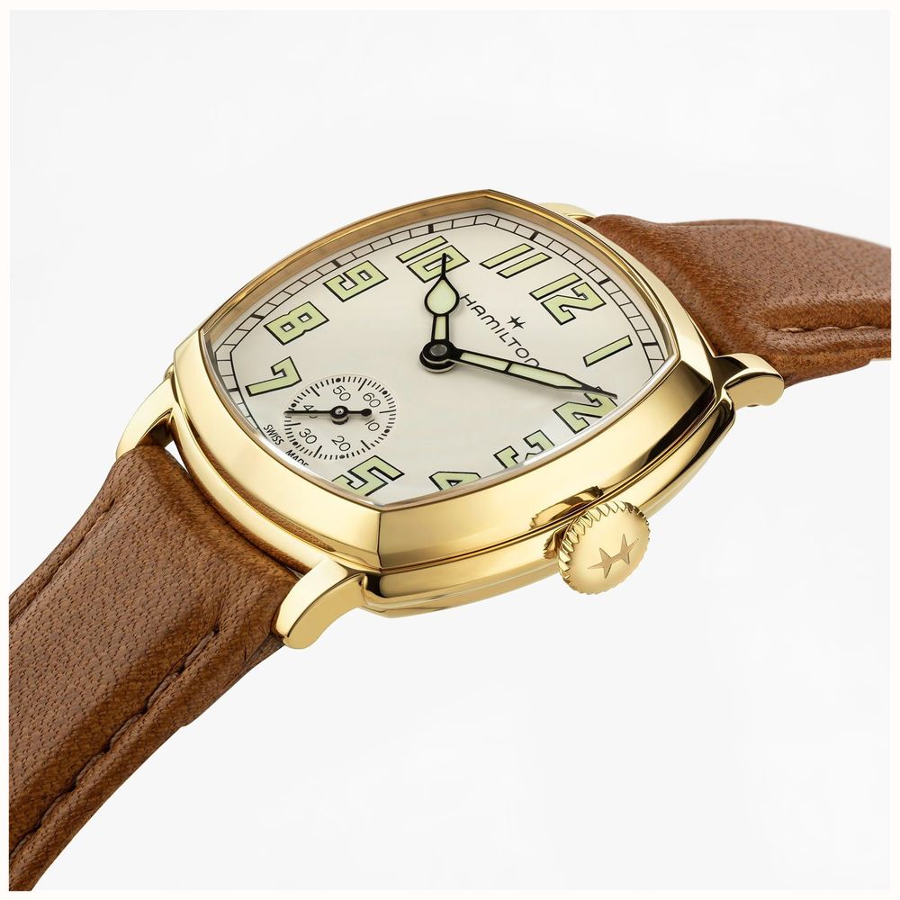 Hamilton American Classic Cushion Mechanical (30mm) Sandblasted Beige Dial / Brown Leather Strap Watch H36119520 - alternate view 3
