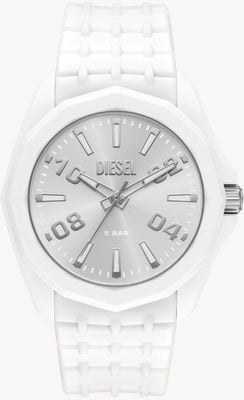 Diesel Stinger Quartz (45mm) Silver Sunray Dial / White Silicone Strap DZ2244
