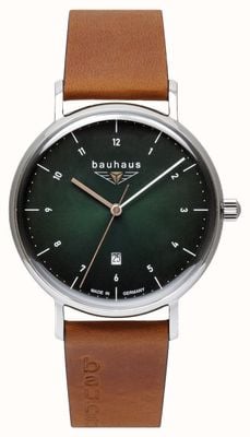 Bauhaus Classic Quartz (41mm) Green Dial / Brown Leather Strap 21404