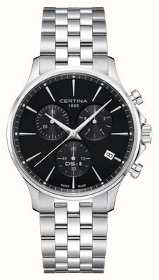 Certina Men's DS-8 Chrono (41mm) Black Dial / Stainless Steel Bracelet C0454171105100