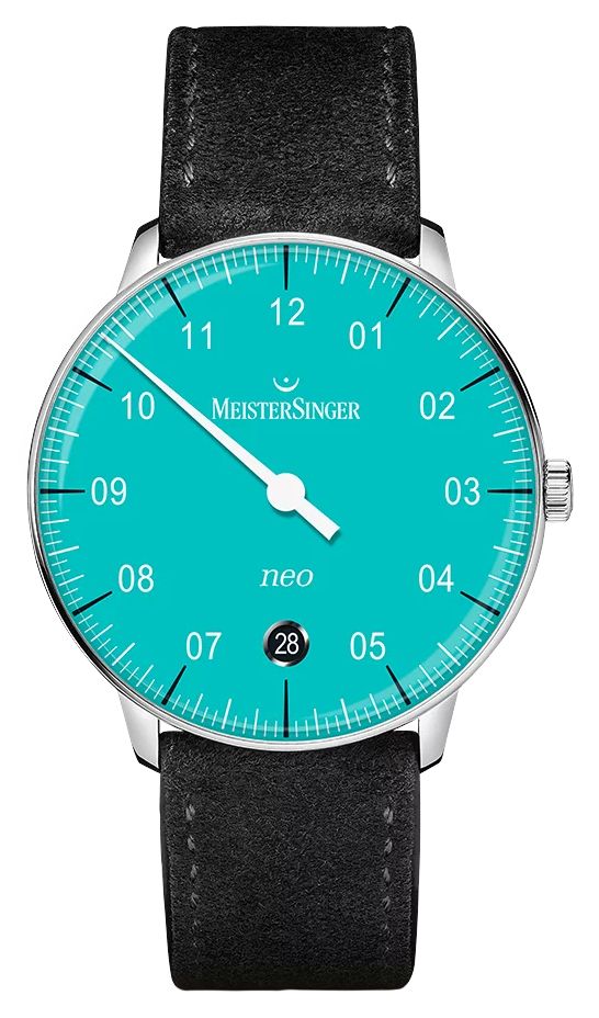 MeisterSinger NE914 Neo (36mm) Azure Blue Dial Black Suede Watch