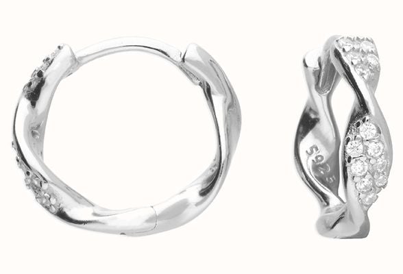 James Moore CME Sterling Silver Cubic Zirconia Twist Hoop Earrings H7202/S