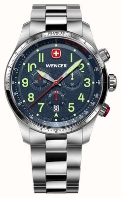 Wenger Terragraph Quartz Chronograph (43mm) Textured Blue Dial / Stainless Steel Bracelet 01.0543.112