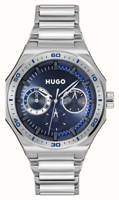 HUGO Orologio Uomo Collezione #LEAP – Quarzo Multifunzione, Cassa 45mm, Bracciale In Acciaio Grigio, Quadrante Spazzolato, 3 ATM – Modello 1530247
