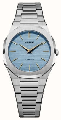D1 Milano Ultra Thin Dusk (34mm) Light Blue Linen Brushed Dial / Stainless Steel Bracelet UTBL17