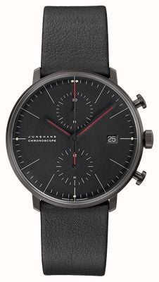 Junghans max bill Chronoscope Bauhaus (40mm) Black Dial / Black Leather Strap 27/4409.02