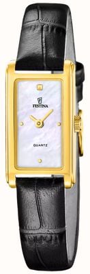 Festina Mademoiselle Quartz (25mm) Mother-of-Pearl Dial / Black Leather Strap F20770/1
