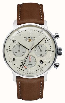 Bauhaus Classic Solar Chronograph (41mm) Beige Dial / Brown Leather Strap 20865