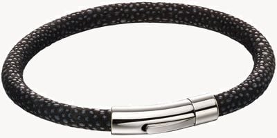 Fred Bennett Men's Black Leather Bracelet with Blue Texture & Steel Clasp B5136