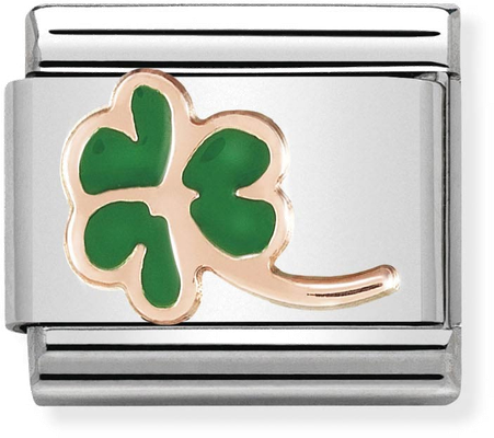 Nomination Classic Clover 9ct Rose Gold & Steel Enamel Charm 430202/01