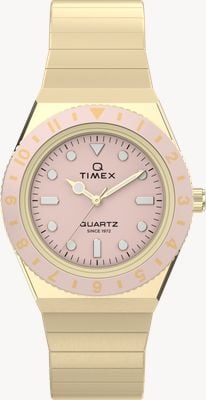 Timex Q Timex Mini (30mm) Pastel Pink Dial / Gold PVD Stainless Steel Expansion Bracelet TW2Y57400