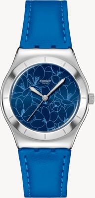 Swatch BLUE PETAL PROMISE (33mm) Blue Floral Patterned Dial / Blue Leather Strap YLS235