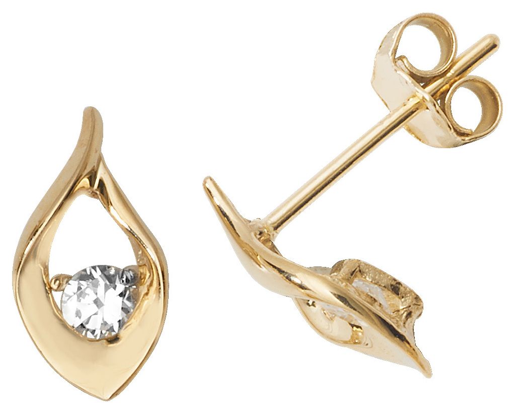 James Moore TH ES487 9k Yellow Gold Cubic Zirconia Teardrop Jewellery