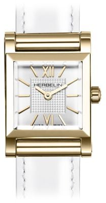 Herbelin Antarès Watch Case - Silver Square Dial / Gold-Tone Stainless Steel Case - Case Only H17144P08