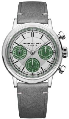Raymond Weil Millesime Chronograph Largo Winch Limited Edition (39.5mm) Silver Sector Dial / Grey Leather Strap 7765-STC-LAR01