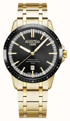 Roamer Mercury Classic Quartz (42mm) Black Dial / Gold PVD Stainless Steel Bracelet 968833 48 85 20