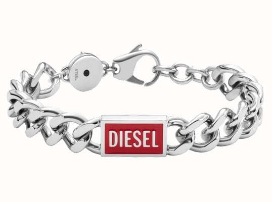 Diesel Men's Stainless Red Logo Chain Bracelet DX1371040