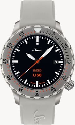 Sinn U50 HYDRO TEGIMENT 5000m (41mm) Black Dial / White Silicone Strap Watch 1051.030 WHITE SILICONE