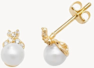 Treasure House 9k Yellow Gold Pearl Cubic Zirconia Stud Earrings ES593