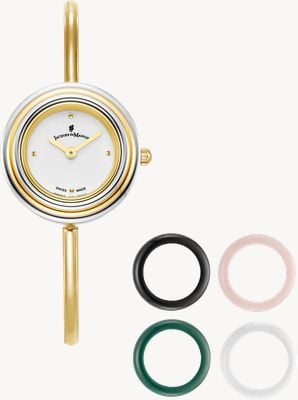 Jacques Du Manoir Aurora Watch & Topring Boxset (26mm) White Dial / Gold PVD Bangle Braclet JWL05401
