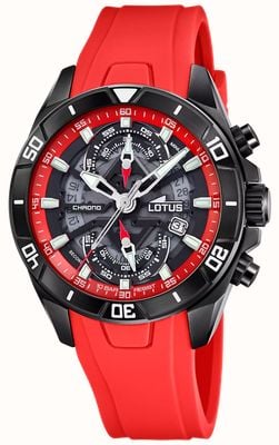 Lotus Vortex Quartz Chronograph (44mm) Red & Black Transparent Dial / Red Rubber Strap L18945/5