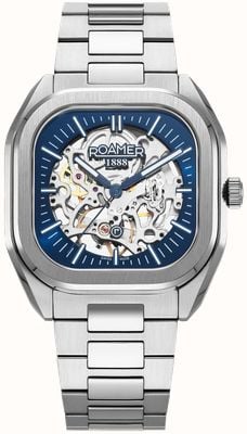 Roamer Men's Mechano MST (39.5mm) Blue Skeleton Dial / Stainless Steel Bracelet and Blue Leather Strap Set 985986 41 45 20