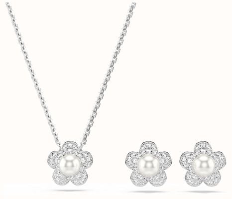 Swarovski x Ariana Grande Flower Round-Cut Rhodium-Plated Necklace & Stud Earrings Gift-Set 5749180