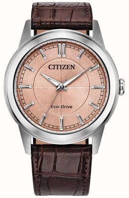 Citizen Eco-Drive Rolan (41mm) Salmon Dial / Brown Leather Strap Watch AW2110-14Z