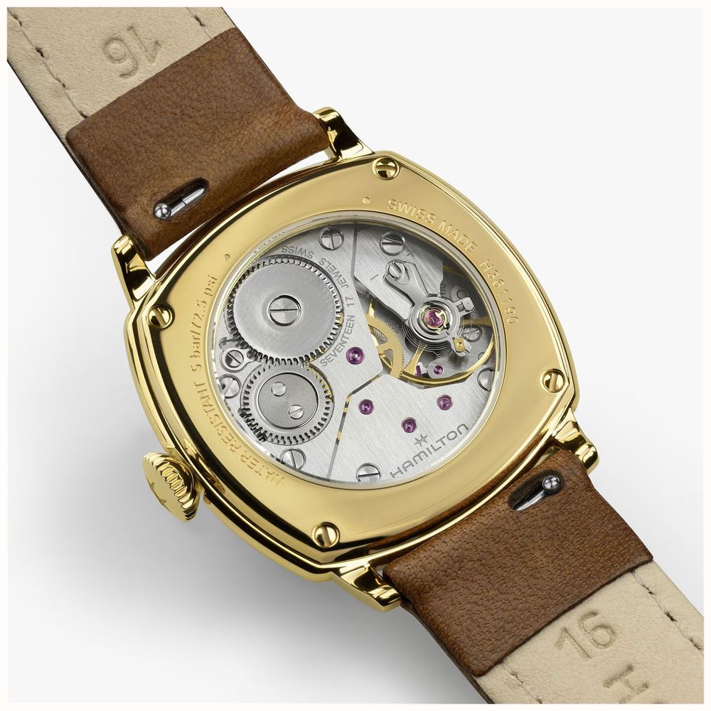 Hamilton American Classic Cushion Mechanical (30mm) Sandblasted Beige Dial / Brown Leather Strap Watch H36119520 - alternate view 6
