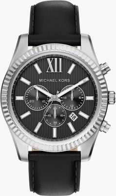 Michael Kors Lexington Chronograph (45mm) Black Dial / Black Leather Strap MK9256