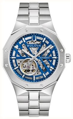 Bulova Prestiige Automatic (42mm) Blue Skeleton Dial / Stainless Steel Bracelet 96A352