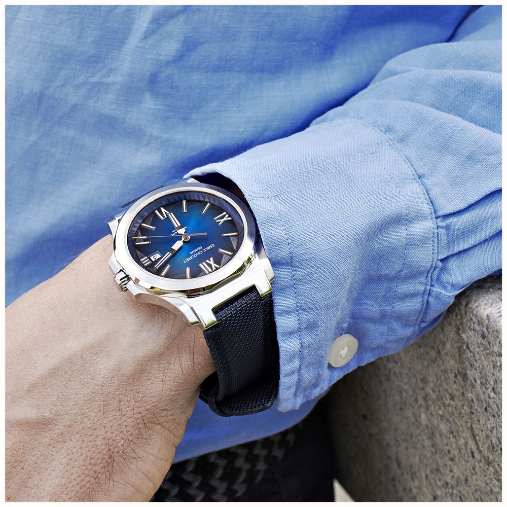 Emile Chouriet Challenger Cliff Automatic (40mm) Blue Sunray Dial / Blue Canvas Strap 08.1170.G.6.6.N8.2 - alternate view 5