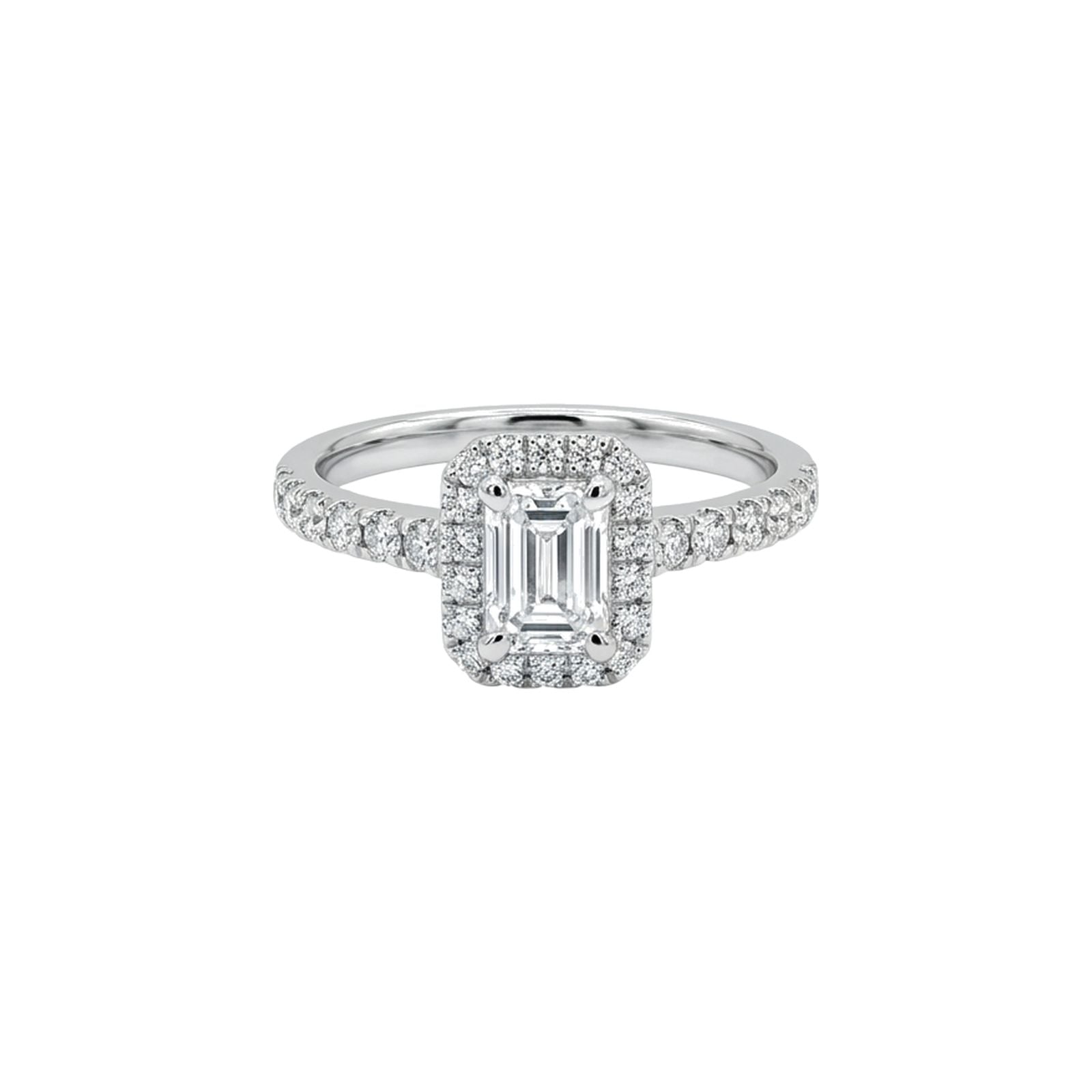 GEMEX J98039 Plat emerald cut dia 0.56ct F VS1 halo shoulder Jewellery