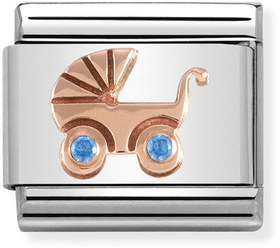 Nomination Classic Symbols In Stainless Steel With 9k Rose Gold And CZ Light Blue Baby Carrier Charm 430305/05