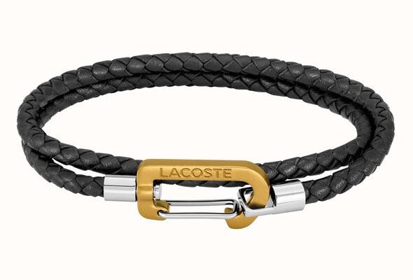 Lacoste Men's MATT Collection Double-Wrap Leather Bracelets with Colored Carabiner Closure 2040316