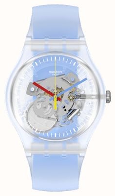 Swatch CLEARLY BLUE STRIPED Light Blue Silicone Strap SUOK156