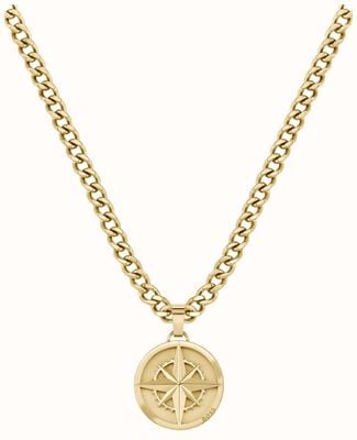 BOSS Jewellery Men's North Compass Pendant Gold-Tone Stainless Steel Necklace 1580549