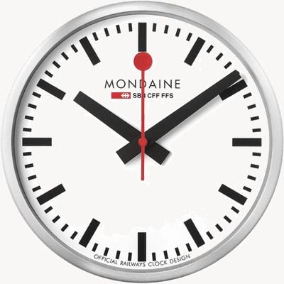 Mondaine stop2go WiFi Clock 25cm Quartz Wall Clock - Silver Frame / White Dial - New Version MSM25S111.1