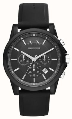 Armani Exchange Men's Black Chronograph Dial | Black Silicone Strap AX1326