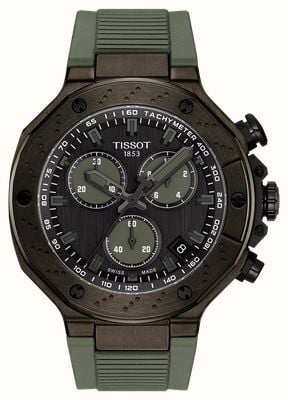 Tissot T-Race Chronograph (45mm) Black Dial / Khaki Green Rubber Strap T1414173706102