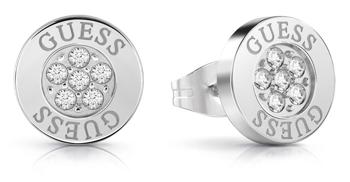 Guess UBE02158RH Rhodium Plated Crystal-Set 10mm Logo Button Jewellery