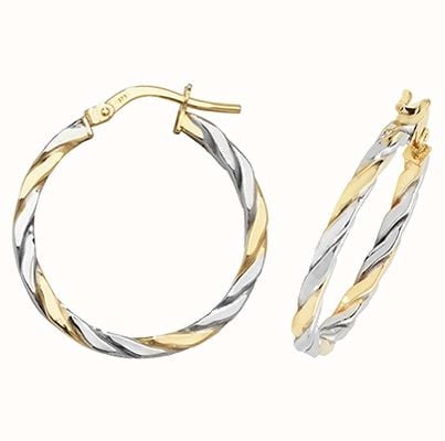 James Moore TH 9k White and Yellow Gold Hoop Earrings 20 mm ER1041YW-20