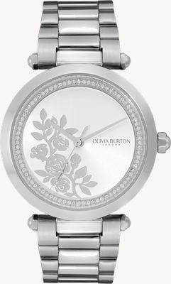 Olivia Burton Signature | Silver Floral Dial | Stainless Steel Bracelet 24000042