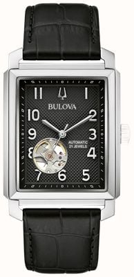 Bulova Sutton Automatic (33mm) Black Textured Dial / Black Leather Strap 96A269