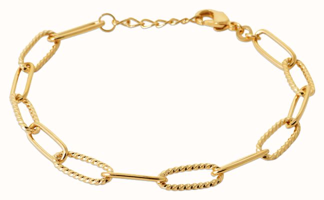 Burren Jewellery 18k Gold Plate Bracelet With Open Elongated Chain And Twisted Rope  Interlinking Design On Links B1015