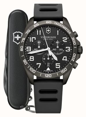 Victorinox Fieldforce Sport Chronograph & Swiss Army Knife Set (42mm) Black Dial / Black Rubber Strap 241926.1
