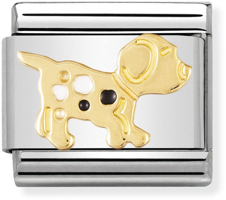 Nomination Classic Dog 18ct Gold & Steel Enamel Charm 030212/36