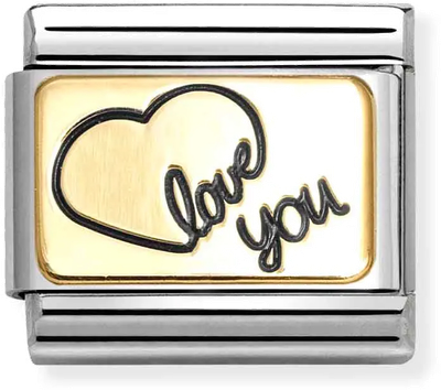 Nomination Classic Heart Outline Love You 18ct Gold & Steel Charm 030284/60