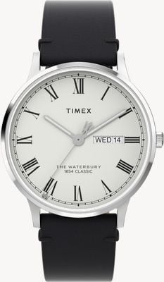 Timex Waterbury Classic (40mm) White Dial / Black Leather Strap TW2W15000