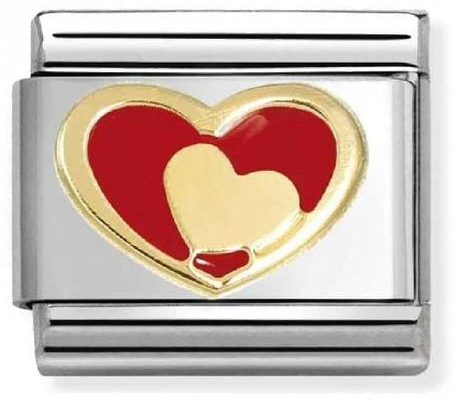 Nomination Classic Red & Gold Heart 18ct Gold & Steel Charm 030283/28